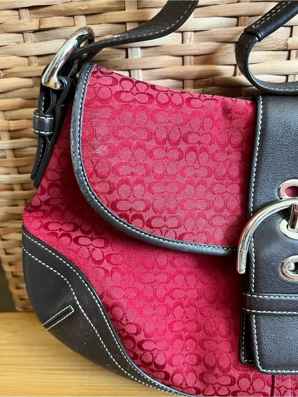 Coach red 6808 soho vintage mini signature brown leather shoulder bag